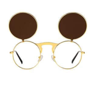 Retro Flip-Up Round Sunglasses – Gold Frame