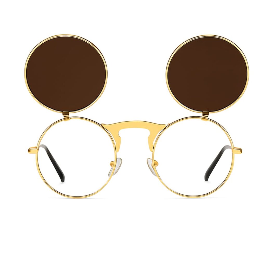 Retro Flip-Up Round Sunglasses – Gold Frame