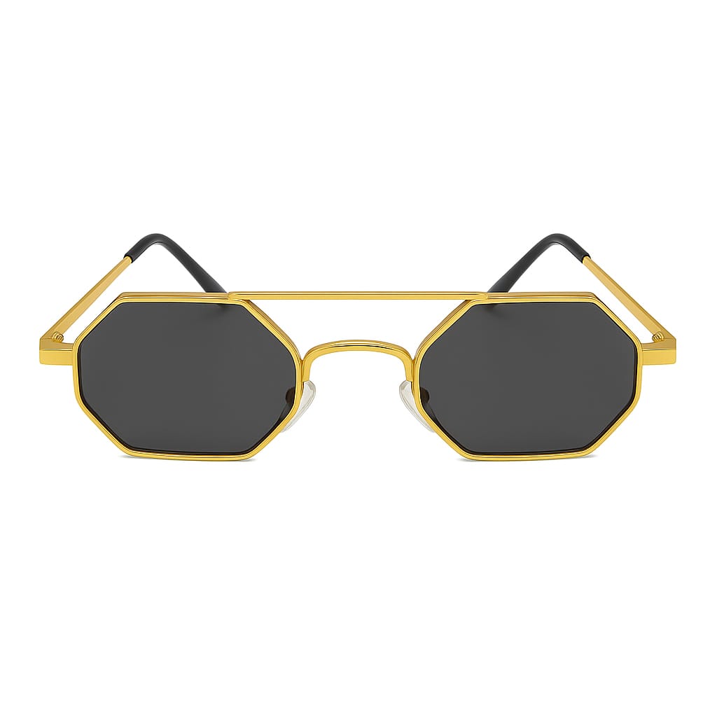 Geometric Gold-Frame Designer Sunglasses
