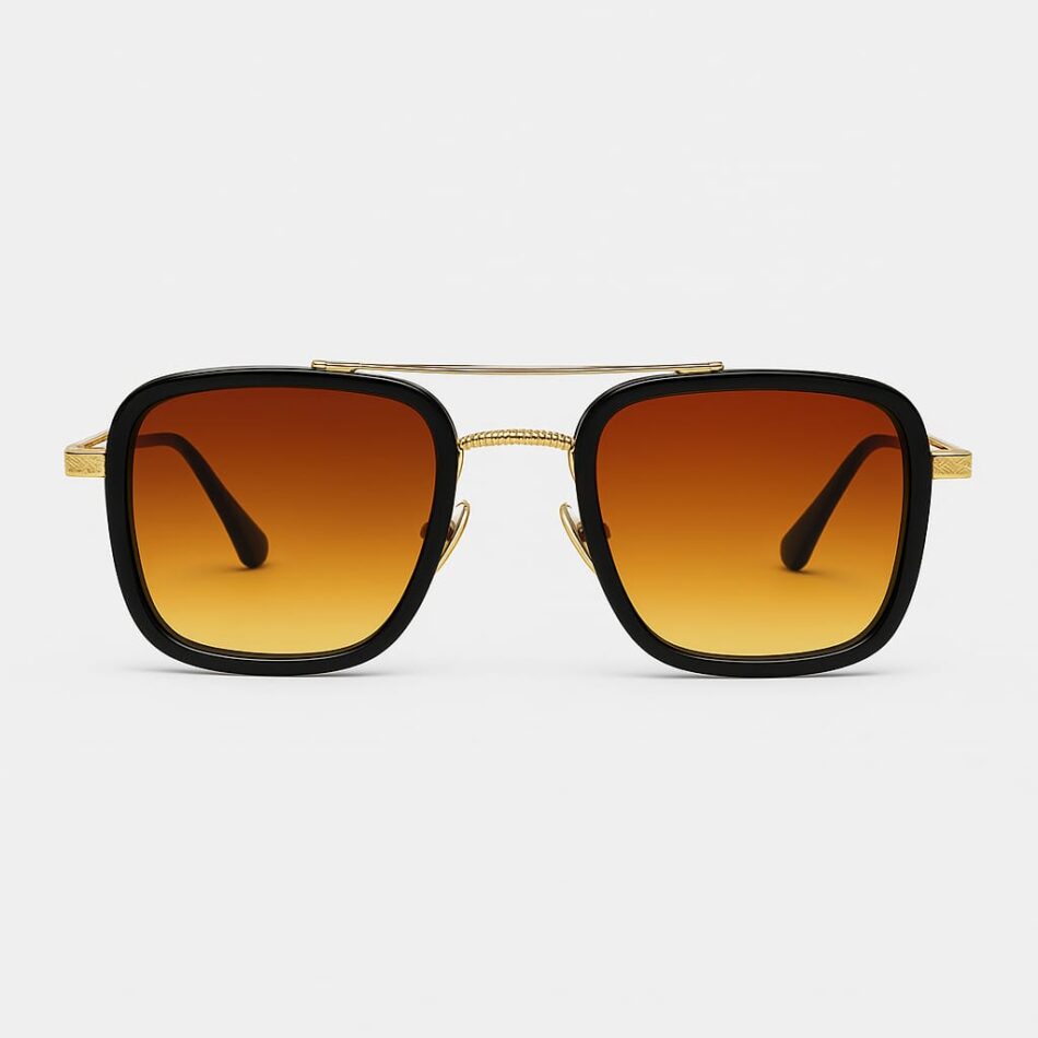 Premium Retro Square Sunglasses – Gold Frame & Brown Gradient Lens (Unisex)