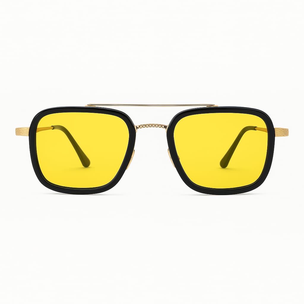 Retro Square Yellow Lens Sunglasses – Unisex UV Protection